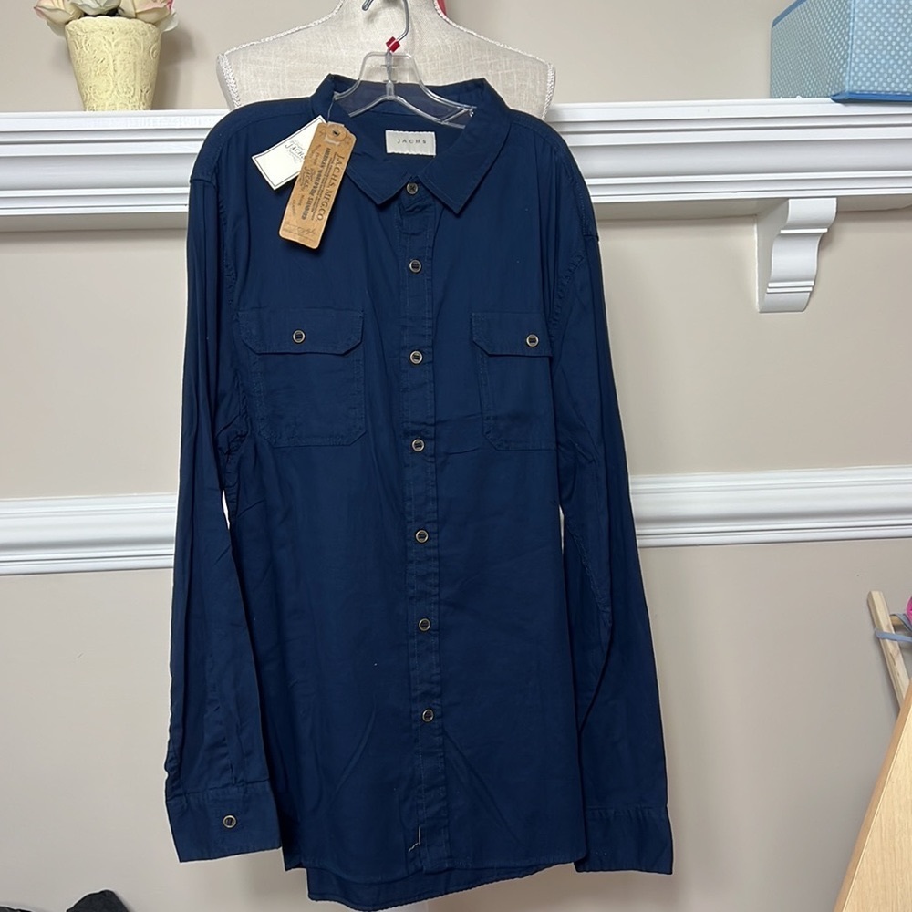 Jachs New York Long Sleeve Button Up Down Mens Shirt Blue Work NWT L XL